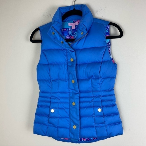 Lilly Pulitzer Puffer Down Bright Blue Vest XXS - Picture 3 of 12